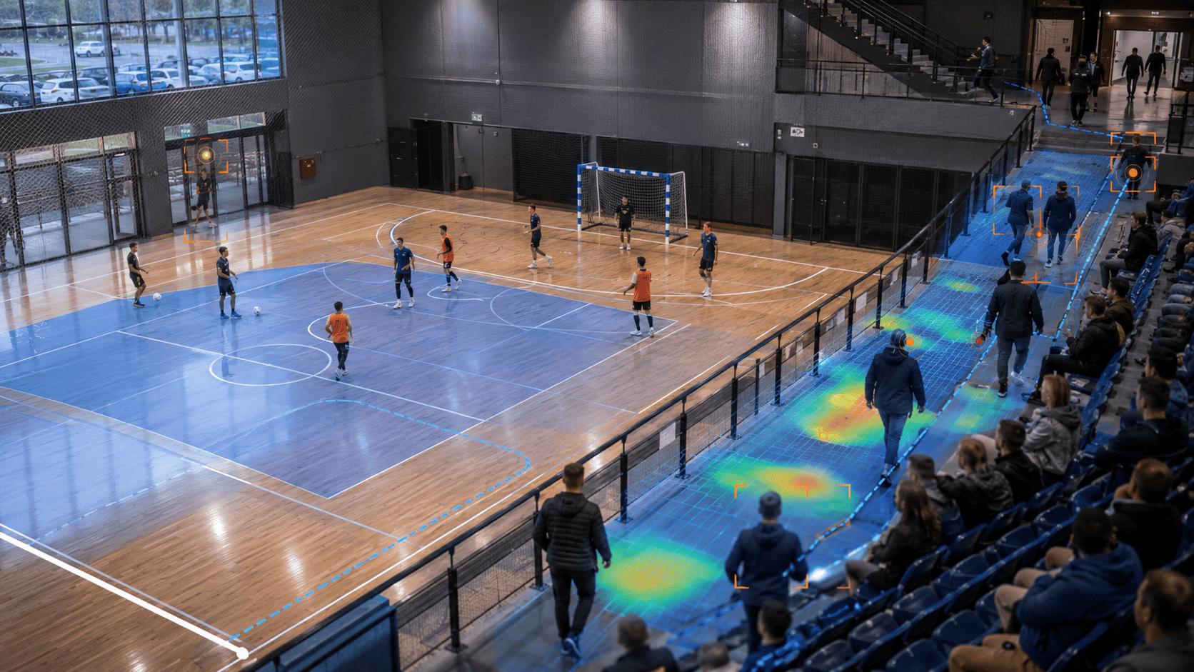 Sports court and stands with flow analytics