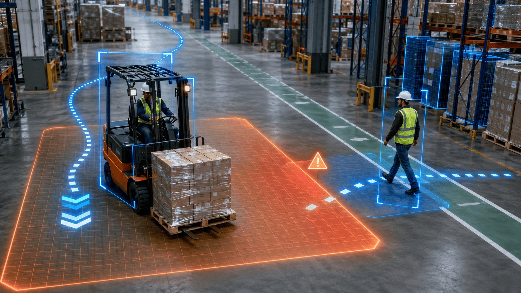 Forklifts and pedestrian routes